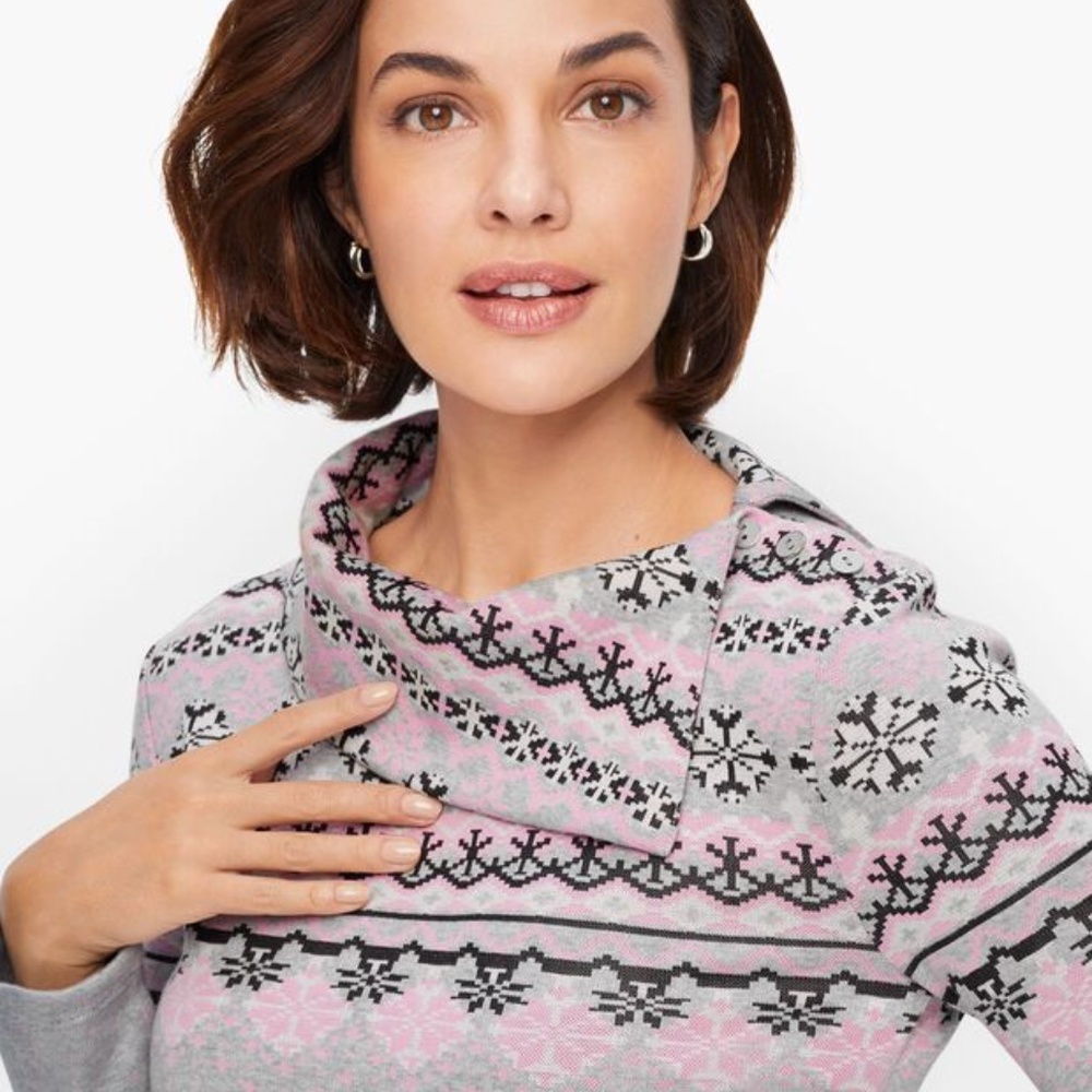 Talbots Button Shoulder Fair Isle Pullover Long Sleeves Pink size M - Picture 8 of 8